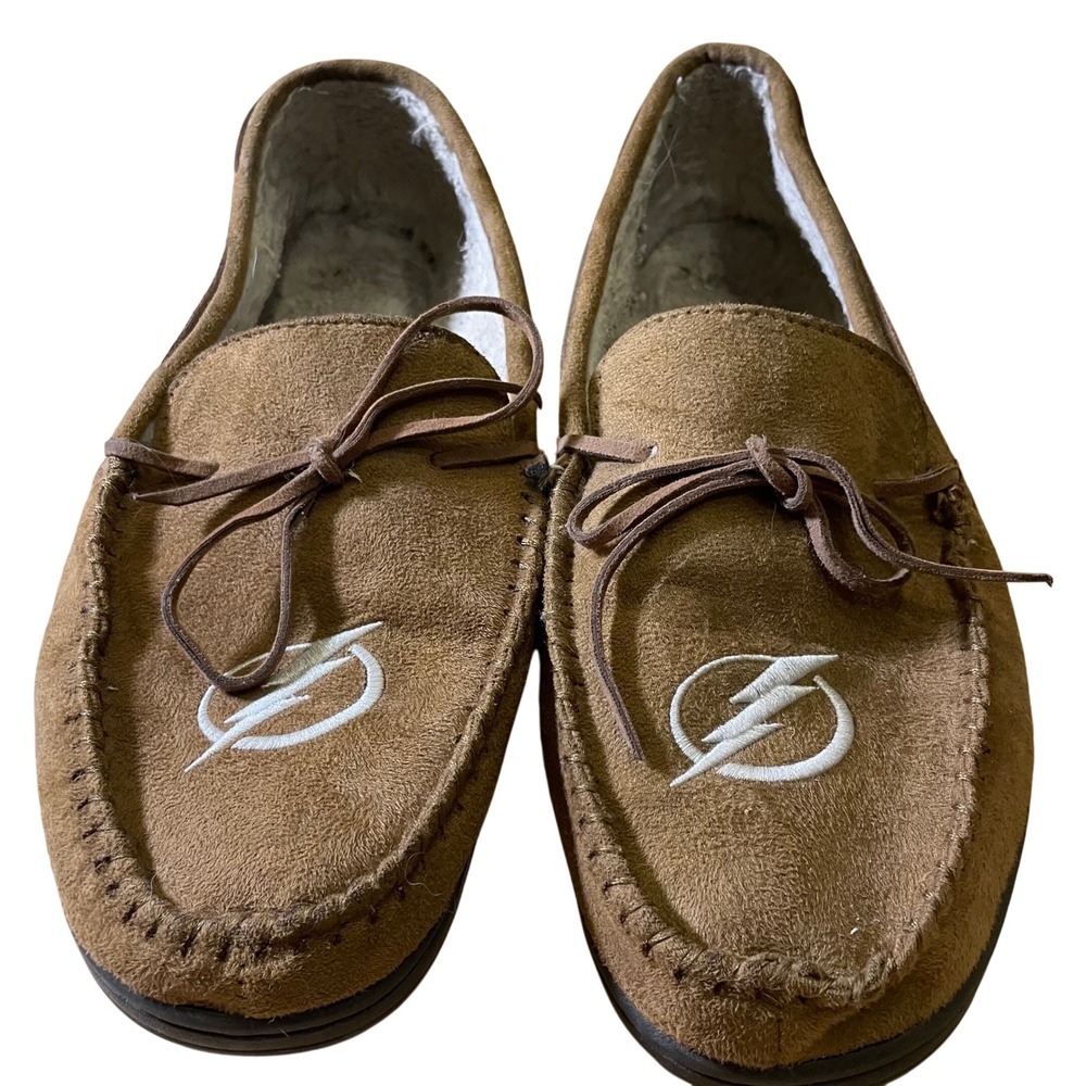 NHL Tampa Bay‎ Lightning Moccasin Slippers Men's Size Large Brown House Shoes